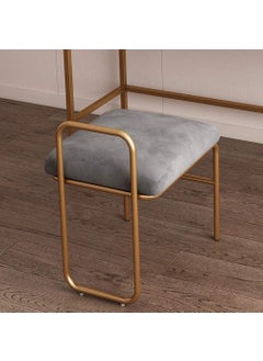 INDIAN DECOR INDIAN DECOR 46669 Chair Vanity Stool Square Upholstered Chair Seat Footstool Bench Dressing Table Makeup Velvet MetalGray  - Image 1