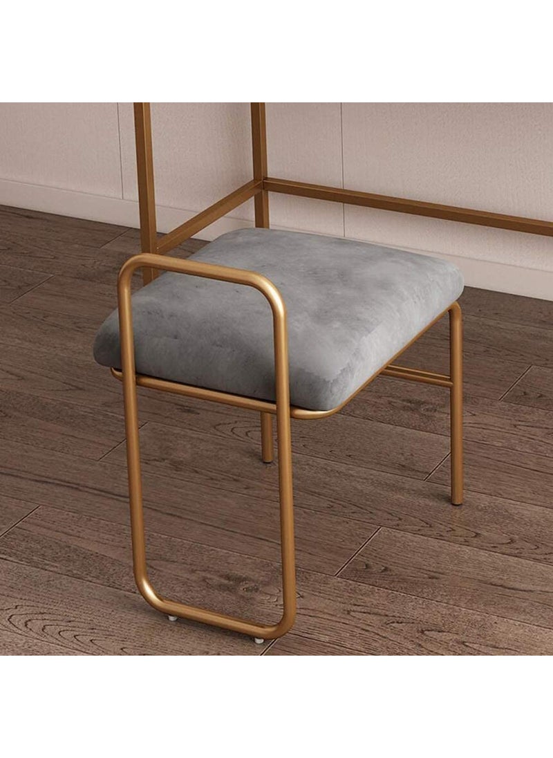 INDIAN DECOR INDIAN DECOR 46669 Chair Vanity Stool Square Upholstered Chair Seat Footstool Bench Dressing Table Makeup Velvet MetalGray  - Image 1