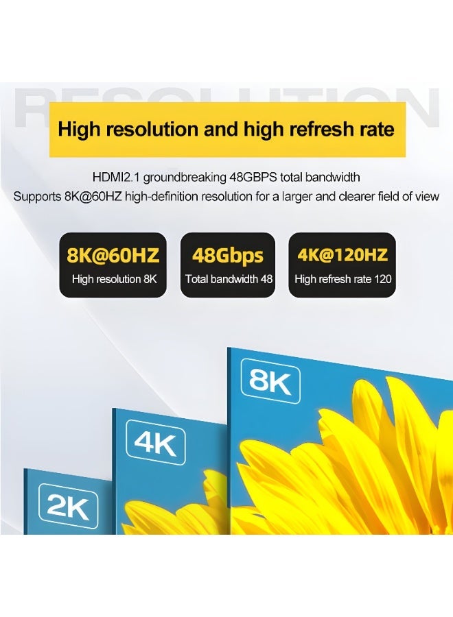 سيزمي ✦ كابل HDMI 2.1 فائق السرعة | يدعم 8K@60Hz و4K@120Hz | سرعة 48Gbps | HDR10 | VRR وALLM وeARC | موصلات مطلية بالذهب | نقل صوت وصورة | مناسب للتلفزيون والشاشات وأجهزة العرض وأجهزة الألعاب والكمبيوتر | اللون رمادي | بطول 2 متر - Image 5
