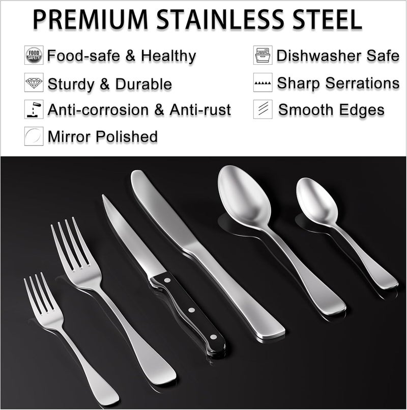 JUNLIN 49PCS Silverware Set with Organizer Stainless Steel Flatware Drawer Cutlery Set for 8 Kitchen Utensils with Steak Knives Mirror Polished Dinner Knife Forks Spoons Tableware Service Tray - Image 5