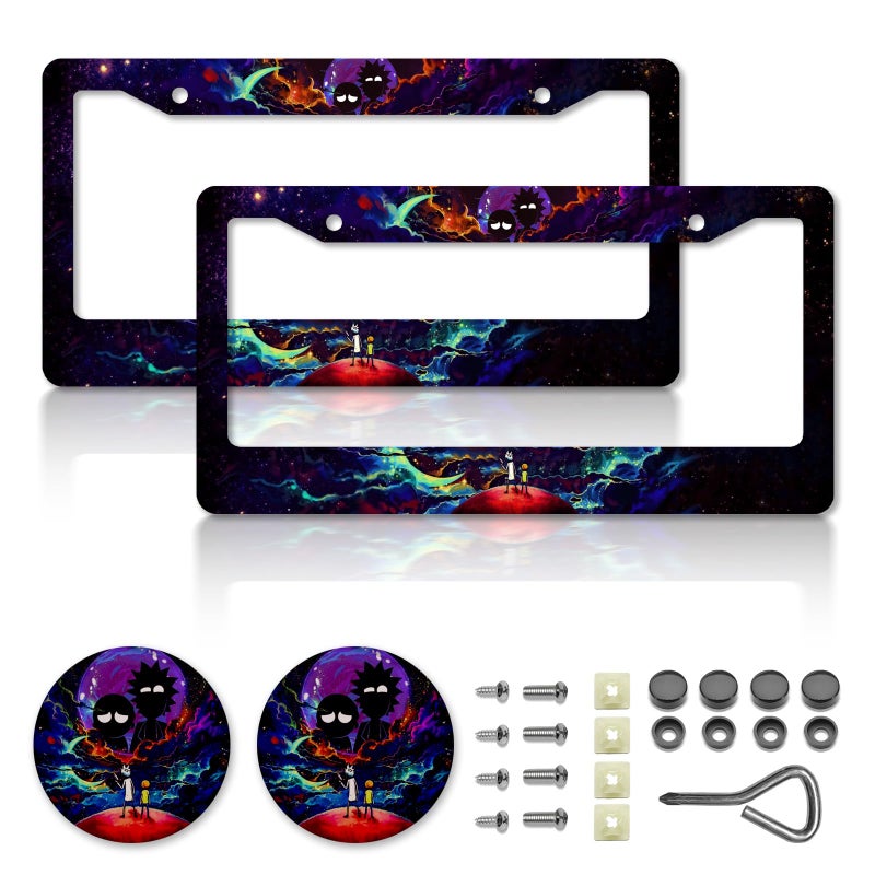DGDRHZ Anime License Plate Framesï¼ŒAnime Car Accessories for Women and Men ï¼ŒCute License Plate Holderï¼ŒAluminum License Plate Frame Fits Standard US Vehicles Size 12.2 x 6 Inch (Black-2pcs) - Image 1