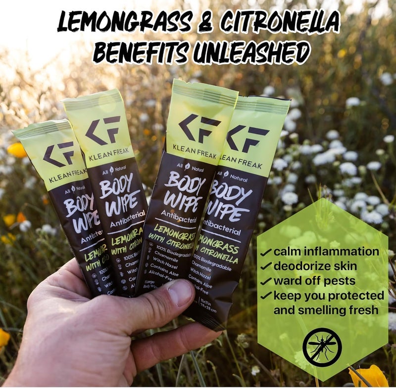 KLEAN FREAK - BODY WIPES DOZEN PACK LEMON GRASS/CITRONELLA - Image 2