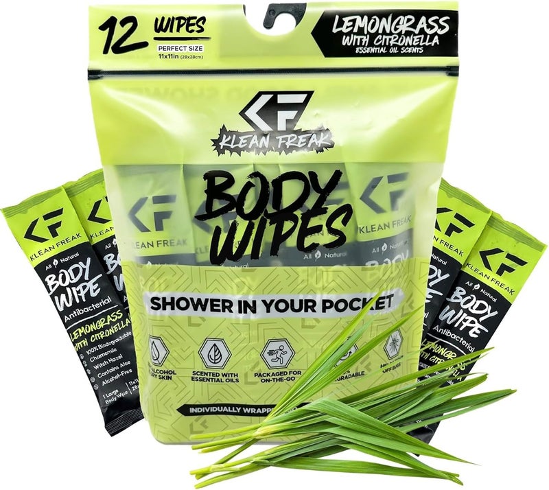 KLEAN FREAK - BODY WIPES DOZEN PACK LEMON GRASS/CITRONELLA - Image 1