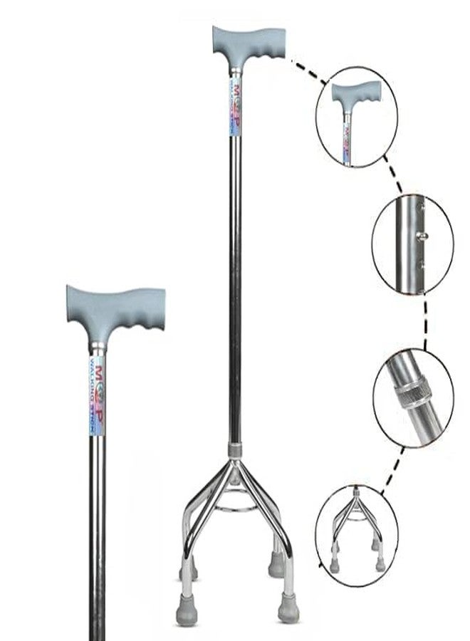 MCP Jindal Aluminium Elevated Quadripod Adjustable Four Legged Walking Stick for Old People Support, Men, Women, 4 Leg Cane Stick (Silver) - Image 1