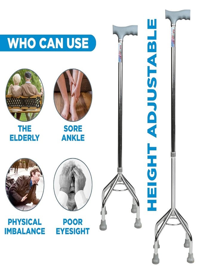 MCP Jindal Aluminium Elevated Quadripod Adjustable Four Legged Walking Stick for Old People Support, Men, Women, 4 Leg Cane Stick (Silver) - Image 2