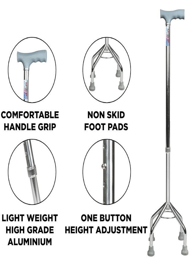 MCP Jindal Aluminium Elevated Quadripod Adjustable Four Legged Walking Stick for Old People Support, Men, Women, 4 Leg Cane Stick (Silver) - Image 3