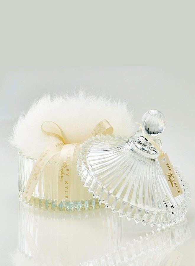 Shelley Kyle Large Handmade Lambs Wool Dusting Powder Puff 7x7 Inches with Elegant Crystal Dish - Image 1