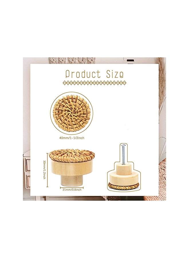 promass 6 Pack Boho Rattan Knobs for Dresser Drawers Durable Beech Wood Drawer Knobs Handmade Wicker Woven Pulls Screws for Nursery Kitchen Furniture Wardrobe Cupboard - Image 2