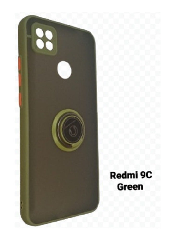 غطاء حماية واقٍ مزود بحلقة معدنية لهاتف ريدمي 9C أخضر