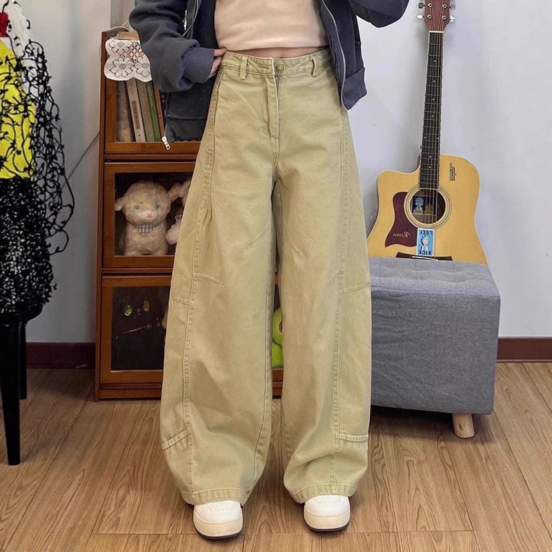 Vintage Classic European-American Design Daily Commute Jeans Beige Size_L - Image 2