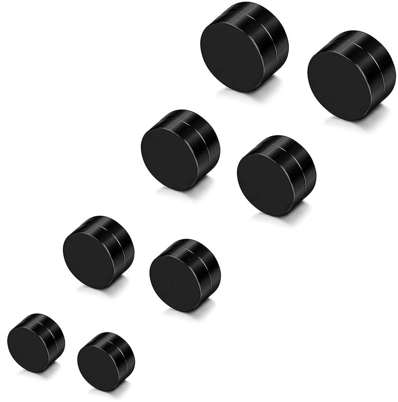 SIISPRI YZstyle 4-5 Pairs 6-12mm Black Stainless Steel Magnetic Fake Gauges Earring Studs for Men Women Non Pierced Earrings,Hypoallergenic (Black(6-12mm 4 Pairs)) - Image 1