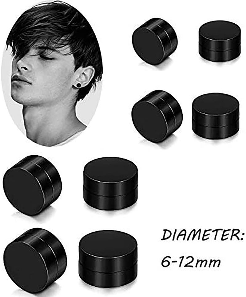 SIISPRI YZstyle 4-5 Pairs 6-12mm Black Stainless Steel Magnetic Fake Gauges Earring Studs for Men Women Non Pierced Earrings,Hypoallergenic (Black(6-12mm 4 Pairs)) - Image 3