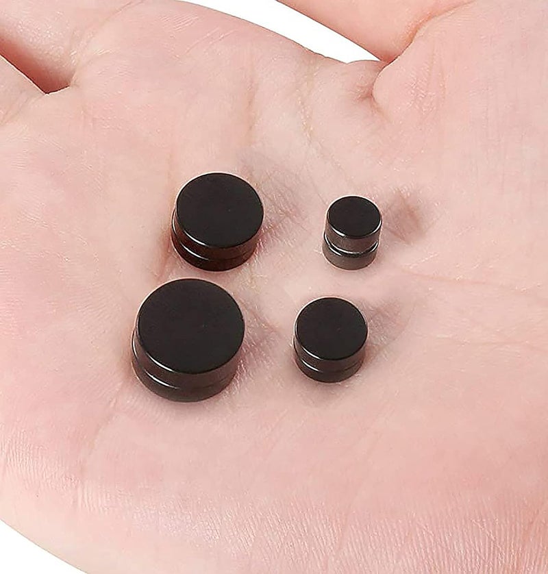 SIISPRI YZstyle 4-5 Pairs 6-12mm Black Stainless Steel Magnetic Fake Gauges Earring Studs for Men Women Non Pierced Earrings,Hypoallergenic (Black(6-12mm 4 Pairs)) - Image 5