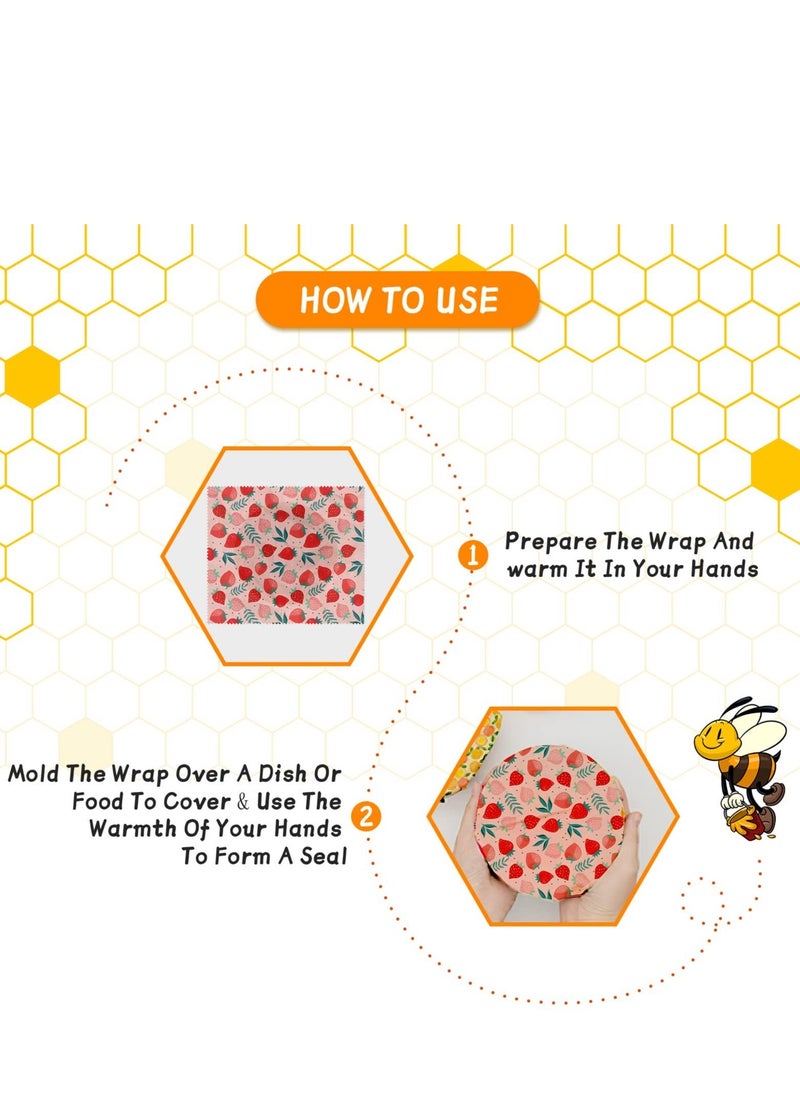 Y&D - Reusable Beeswax Wrap - 3 Pack Wraps for Food, Eco-Friendly Food Wraps, Bread Sandwich Wrapper Organic, Sustainable, Free Storage Wrap, 1L, 1M, 1S Strawberry Pattern - Image 1