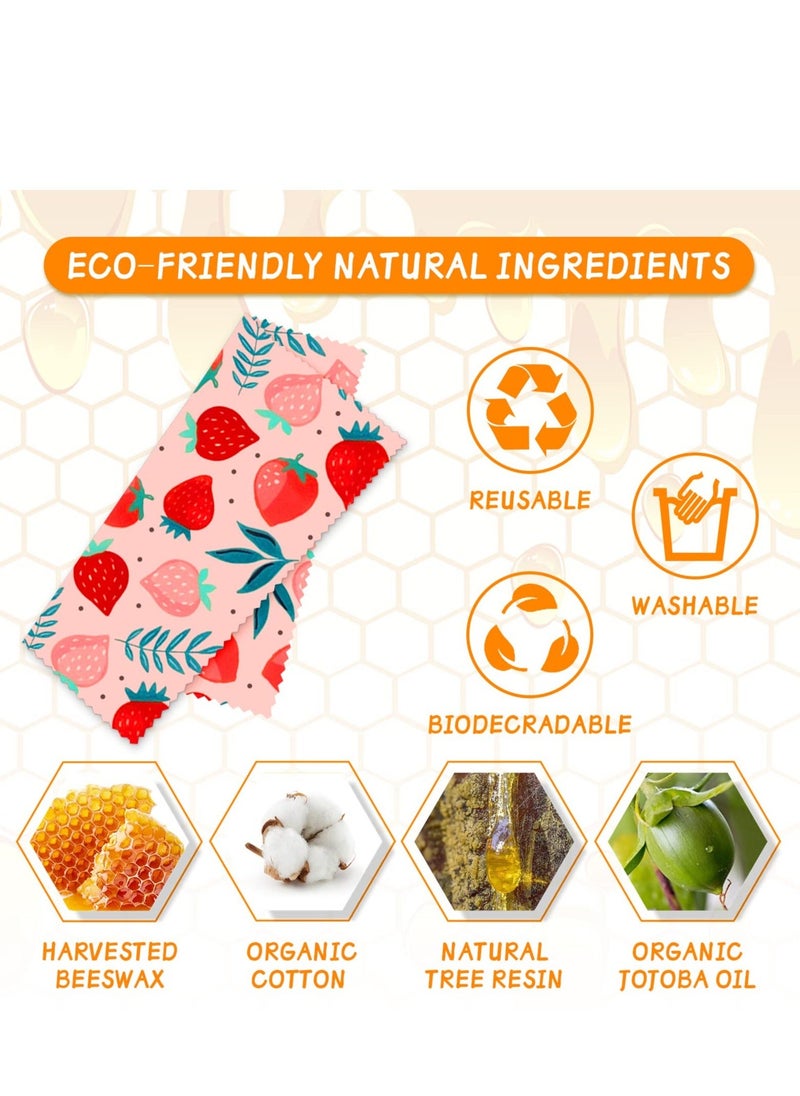 Y&D - Reusable Beeswax Wrap - 3 Pack Wraps for Food, Eco-Friendly Food Wraps, Bread Sandwich Wrapper Organic, Sustainable, Free Storage Wrap, 1L, 1M, 1S Strawberry Pattern - Image 1