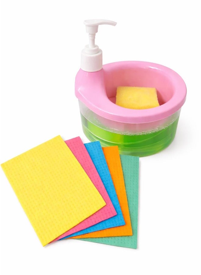 LAGET® Dish Dispenser with Sponge Holder & 5 Cellulose Cleaning Wipes | Dishwashing Liquid Pump Dispenser for Kitchen Sink | Leakproof, Refillable Dish Wash Organizer (Multicolor) - Image 3