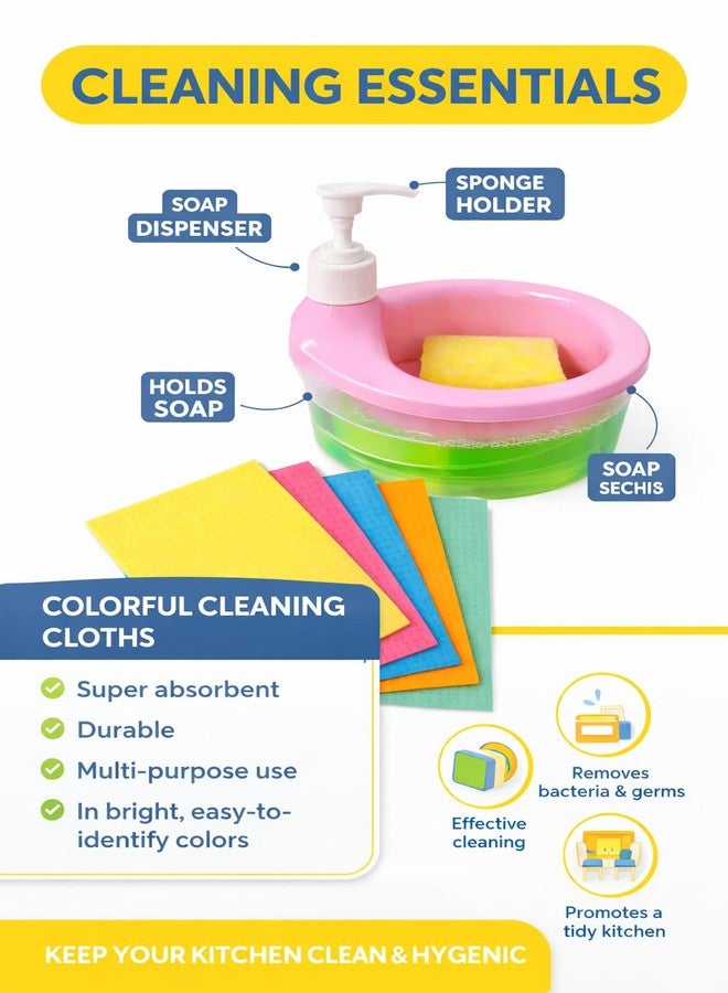LAGET® Dish Dispenser with Sponge Holder & 5 Cellulose Cleaning Wipes | Dishwashing Liquid Pump Dispenser for Kitchen Sink | Leakproof, Refillable Dish Wash Organizer (Multicolor) - Image 2