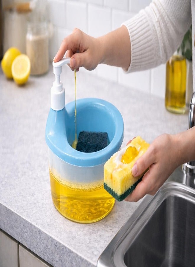 LAGET® Dish Dispenser with Sponge Holder & 5 Cellulose Cleaning Wipes | Dishwashing Liquid Pump Dispenser for Kitchen Sink | Leakproof, Refillable Dish Wash Organizer (Multicolor) - Image 4