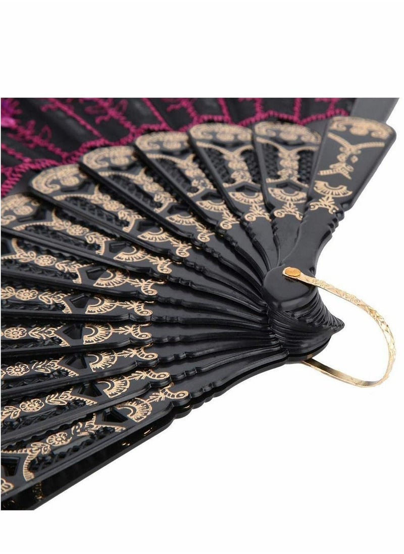 Excefore Embroidered Sequin Folding Fan, Chinese Japanese Wedding Party Gifts Dance Props Home Decor Holiday Gifts 5 Pcs  - Image 5