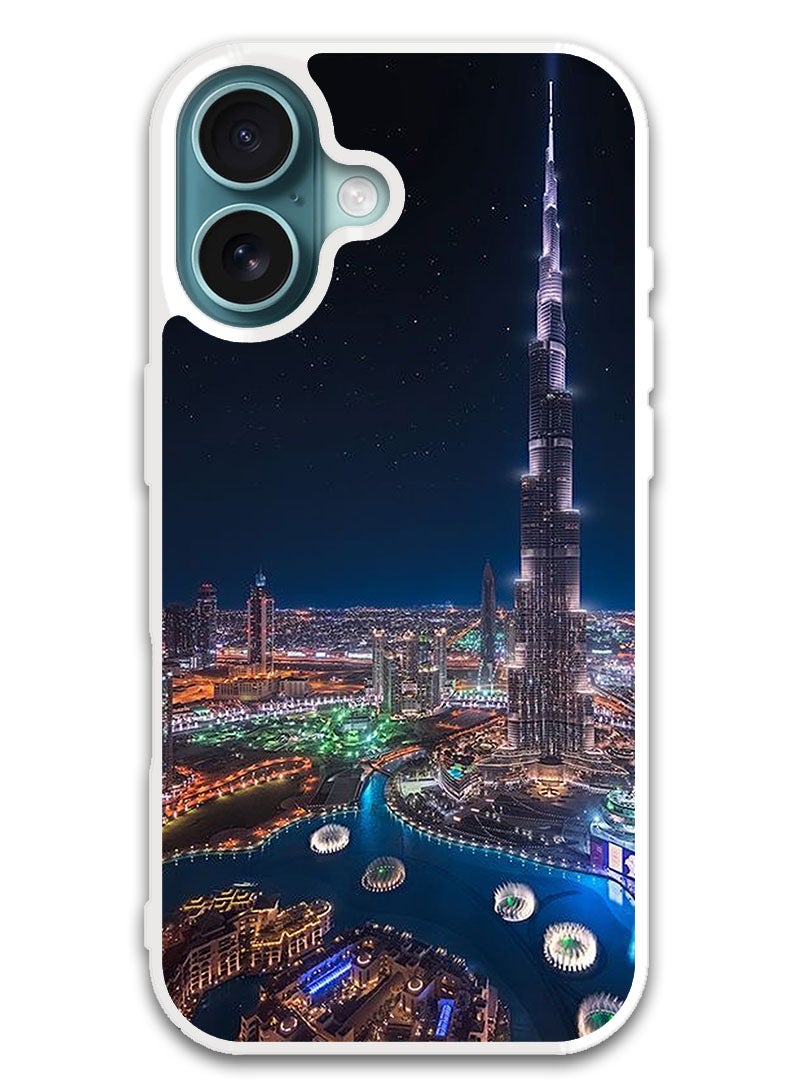 Theodor Protective Case Cover For APPLE IPHONE 16 Burj Khalifa Night View (White Bumper) - Image 1