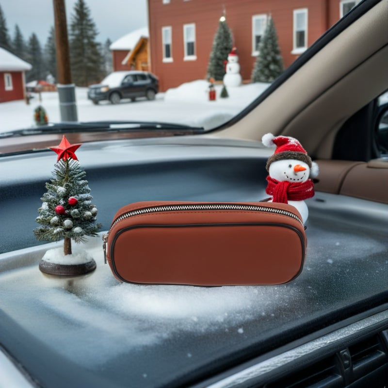 Car Console Organizer Bag: Pu Leather Vehicle Sundries Bag For Center Console Seat Back And Rear Seat - Easy Install Car Interior Accessories Keep Glasses Phone Key Within Reach Orange - Image 3