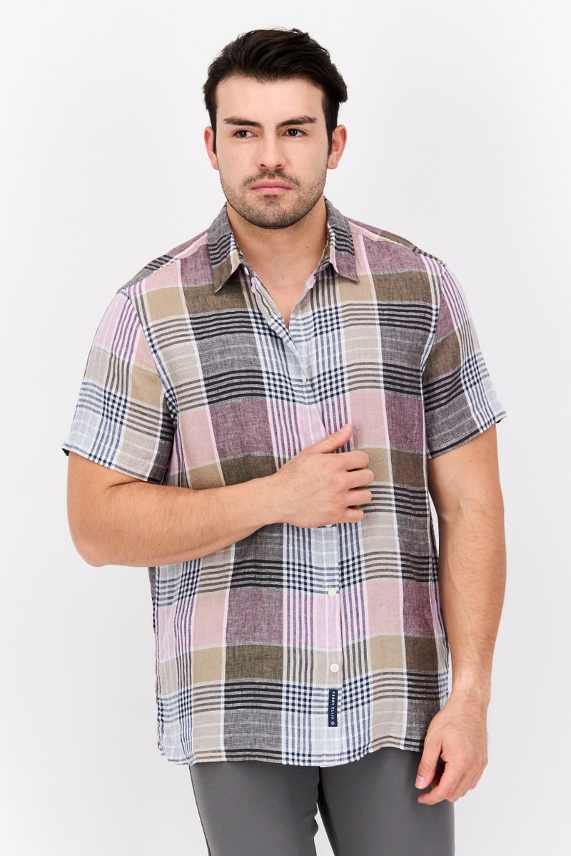 PERRY ELLIS قميص رجالي عادي بقصة مريحة بأكمام قصيرة، مزيج لافندر - Image 1