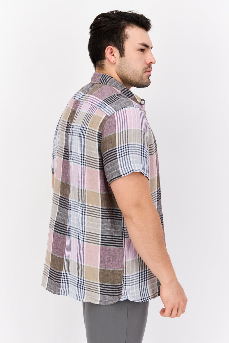 PERRY ELLIS Men Regular Fit Plaid Short Sleeves Casual Shirt, Multicolor - Image 4