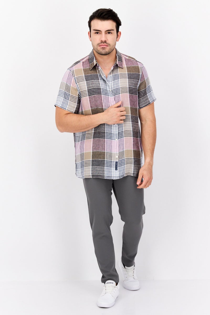 PERRY ELLIS Men Regular Fit Plaid Short Sleeves Casual Shirt, Multicolor - Image 2