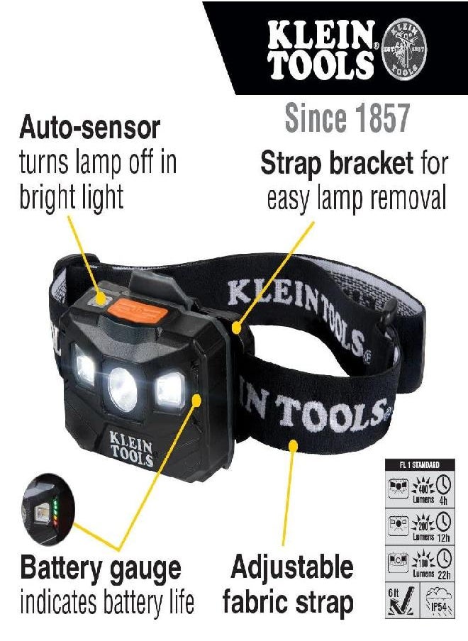 Klein Tools Recharge Headlamp Fabric Strap 400 Lumens All Day Runtime  - Image 5
