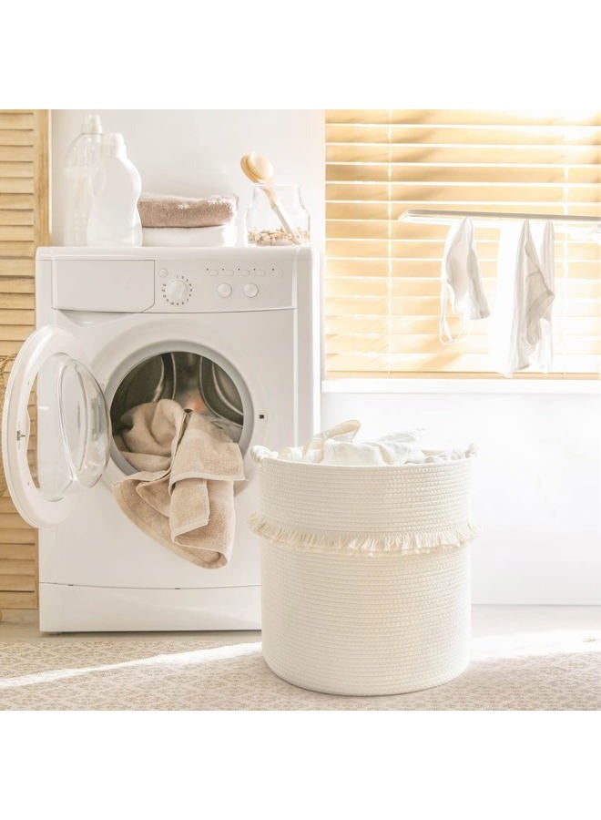 CherryNow Extra Large Woven Storage Baskets – 17'' x 16'' Cotton Rope Decorative Hamper for Magazine, Toys, Blankets, and Laundry, Cute Tassel Nursery Decor - Home Storage Container Off-white  - Image 4
