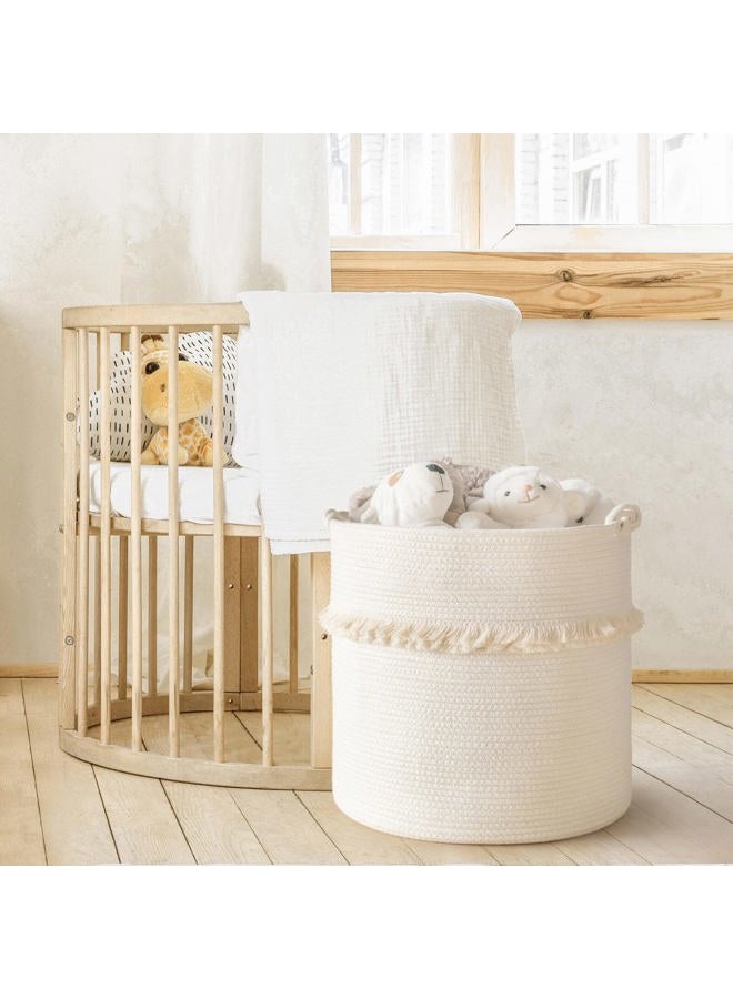 CherryNow Extra Large Woven Storage Baskets – 17'' x 16'' Cotton Rope Decorative Hamper for Magazine, Toys, Blankets, and Laundry, Cute Tassel Nursery Decor - Home Storage Container Off-white  - Image 5