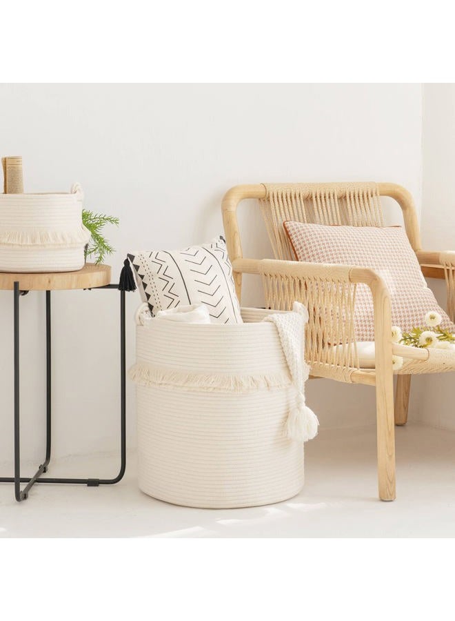 CherryNow Extra Large Woven Storage Baskets – 17'' x 16'' Cotton Rope Decorative Hamper for Magazine, Toys, Blankets, and Laundry, Cute Tassel Nursery Decor - Home Storage Container Off-white  - Image 2