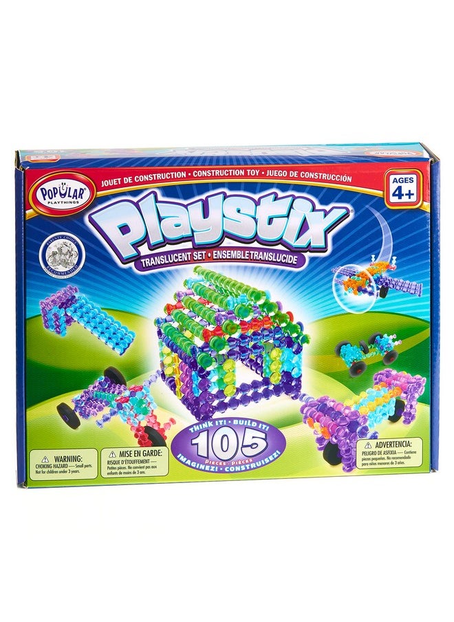 Popular Playthings POPULAR PLAYTHINGS Playstix Translucent Set Construction Toy Building Blocks 105 Piece Kit  - Image 1