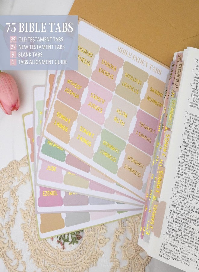 JIXZEN Bible Tabs for Women and Men, 75 Laminated Embossed Gold Foil Index Tabs, Durable Bible Study and Journaling Tabs for Easy Navigation (Boho) - Image 4