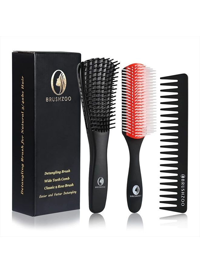 O BRUSHZOO BRUSHZOO Detangling Hair Brush for Curly Hair, Hair Brushes for Women Men or Kids Curly Hair, Detangler Brush for Natural 3/4abc Hair, Easier and Faster Detangling on Wash Days (Red) - Image 1