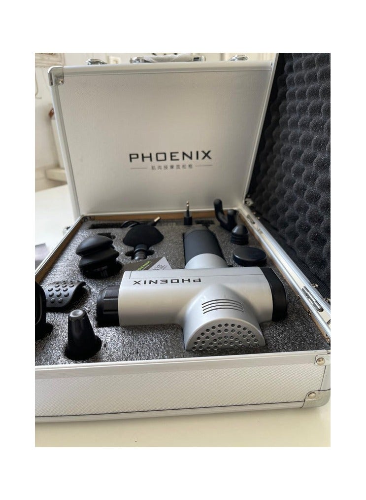 فينيكس مسدس تدليك فينيكس مع حقيبة معدنية – جهاز تدليك الأنسجة العميقة بالقرع لاستعادة العضلات وتسكين الآلام والاسترخاء – محمول وقوي - Image 2