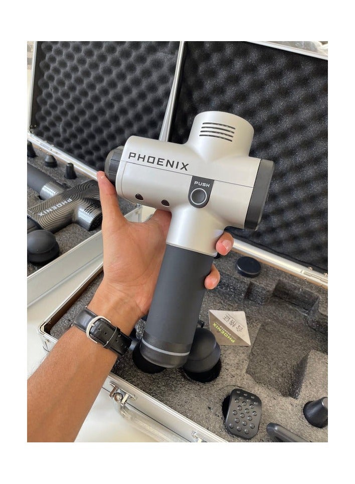 فينيكس مسدس تدليك فينيكس مع حقيبة معدنية – جهاز تدليك الأنسجة العميقة بالقرع لاستعادة العضلات وتسكين الآلام والاسترخاء – محمول وقوي - Image 3