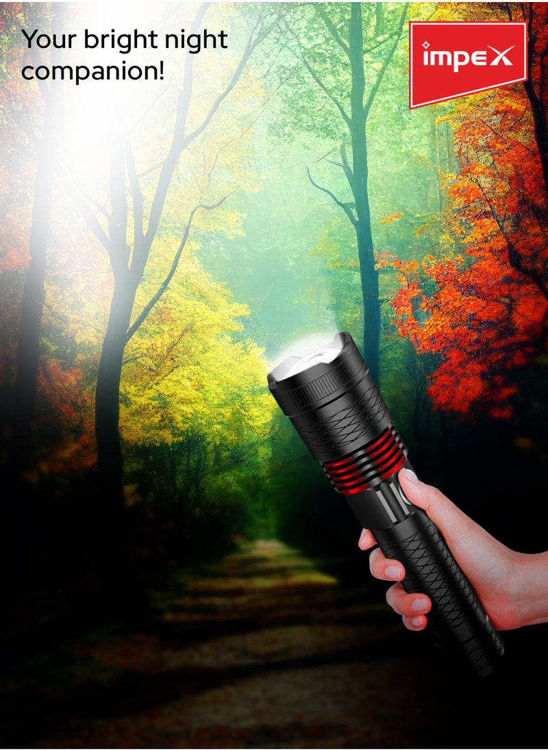 Impex Rechargeable Zoomable Flashlight, 10W Laser LED, 500 Lumens, 2000mAh Li-ion Battery, Range 1800M, Focus adjust Head, Type-C Charging, 2 Years Warranty – Hunter Z1 - Black  - Image 4