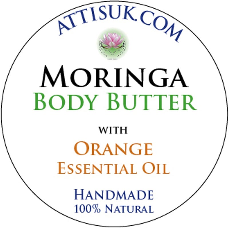 ATTIS Moringa Body Butter with Orange and Grapefruit Essential Oils Vegan with Borage Seed Oil moisturiser face cream hand cream natural handmade Against Dry Skin Eczema and Dermatitis 100ml