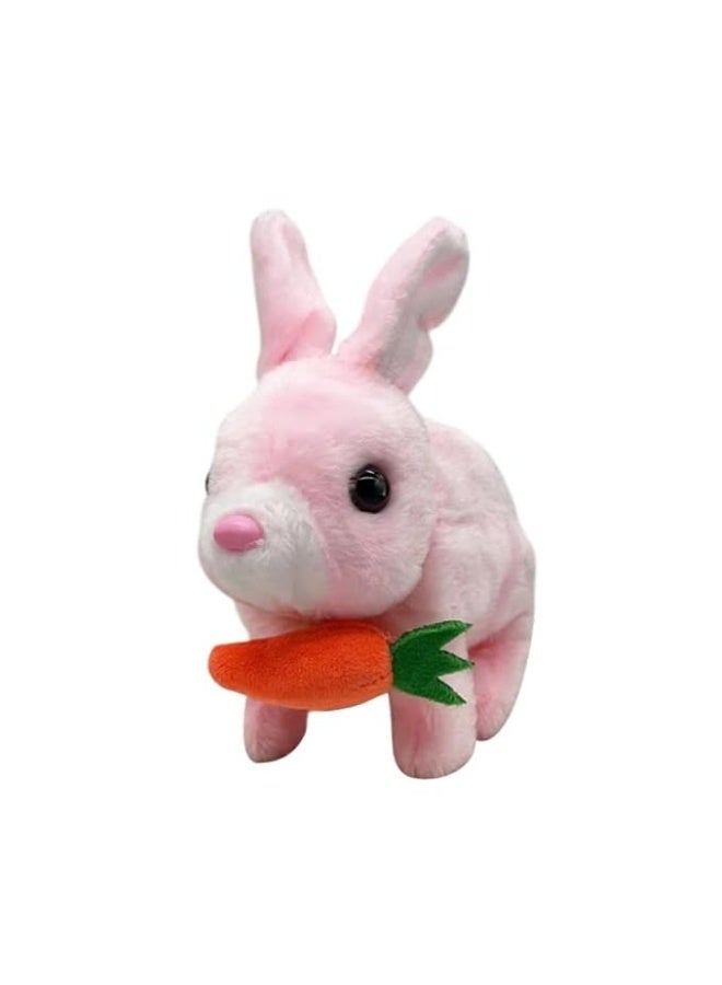 Interactive Electric Bunny Plush Toy with Hopping, Twitching Ears & Sound Effects – Battery-Operated Soft Walking Stuffed Animal Rabbit for Kids, Boys & Girls (Pink) - Image 1