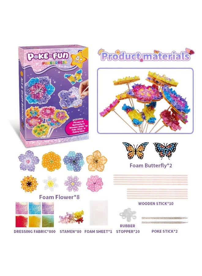 Capstro DIY Poke Art & Craft Kit – Flowers & Butterflies Theme | 800+ Colorful Fabric Pieces, 8 Foam Flowers, 2 Butterflies & 10 Wooden Sticks | Handmade 3D Art Craft for Kids Age 8+ | Creative DIY Gift Set - Image 1