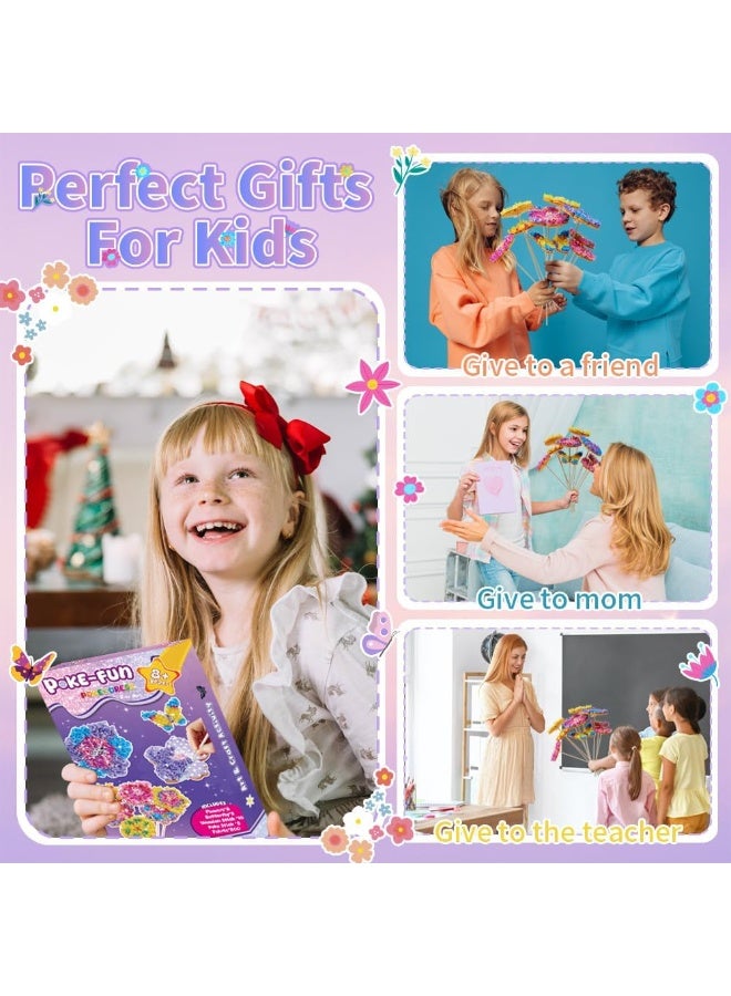 Capstro DIY Poke Art & Craft Kit – Flowers & Butterflies Theme | 800+ Colorful Fabric Pieces, 8 Foam Flowers, 2 Butterflies & 10 Wooden Sticks | Handmade 3D Art Craft for Kids Age 8+ | Creative DIY Gift Set - Image 5