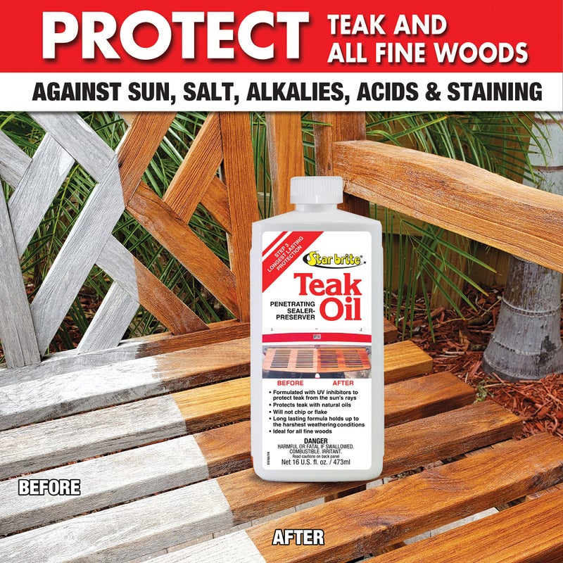 STAR BRITE Teak Oil - Long Lasting, Penetrating, Sealer & Preserver With UV Inhibitors - Marine Grade for the Harshest Weather Conditions 32 OZ (081632) - Image 1