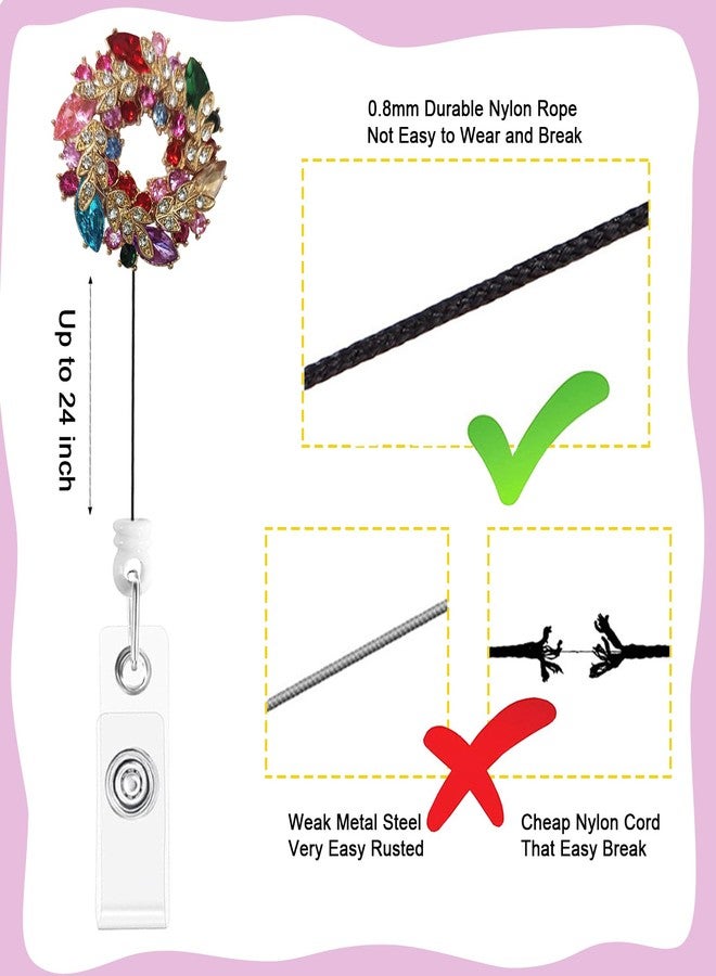 KYLELOVE Retractable Badge Holder Rhinestone Bling Nursing Badge Reels with ID Clip for Nurses Doctors Students,24 inch Retractable Cord - Image 3