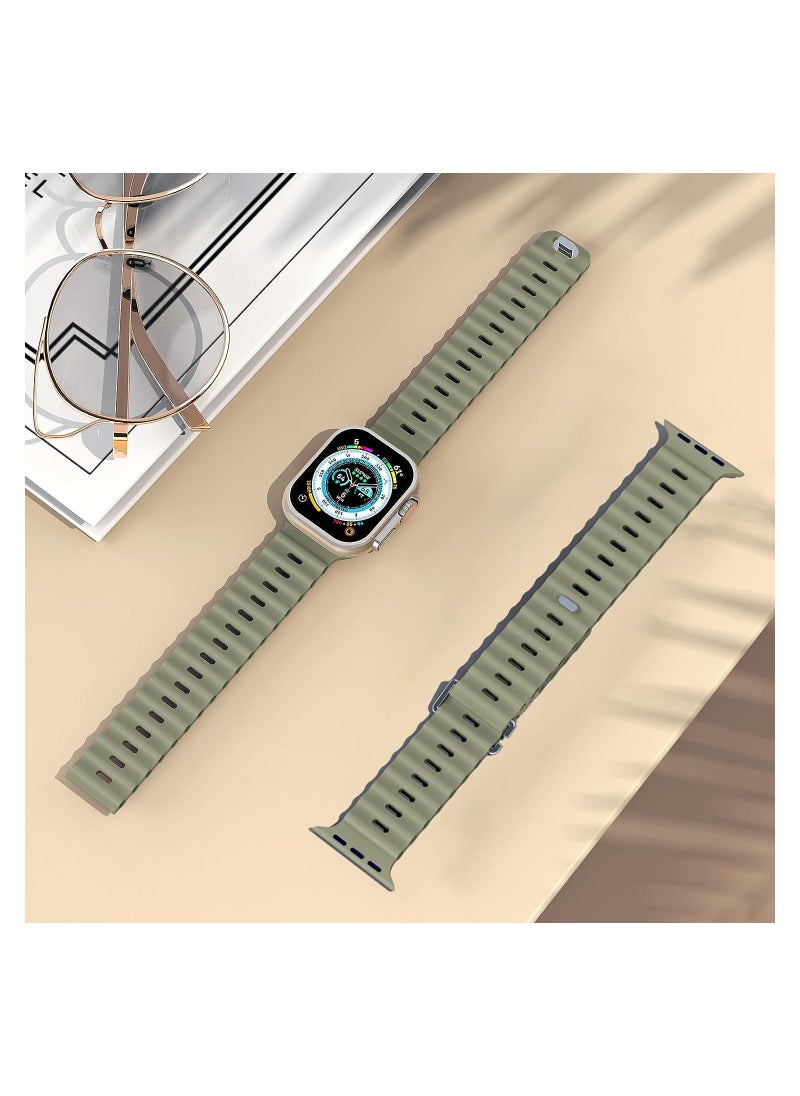 Color Fans - Soft Silicone Ocean Sports Strap Compatible Apple Watch 41mm 40mm 38mm for Men Women, Adjustible Watch Band for Apple Watch SE/Series 9/8/7/6/5/4/3/2/1 - Khaki - Image 1