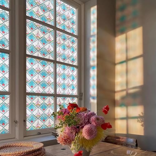 ADD.HERES 3D Stained Glass Window Film Decorative Window Privacy Film for BathroomFront DoorHome Sun Blocking Heat ControlStatic Cling236inch x 354inch Refractive Narrative - Image 1