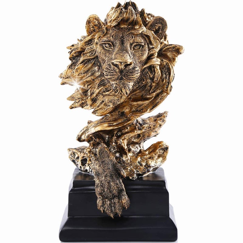 H&W Sandstone Lion - The King of Beasts - Statue Decoration for Home/Study/Living Room  Great Collectible Figurines  Best Gift for The Man  Golden Color (HH17-D2) - Image 1