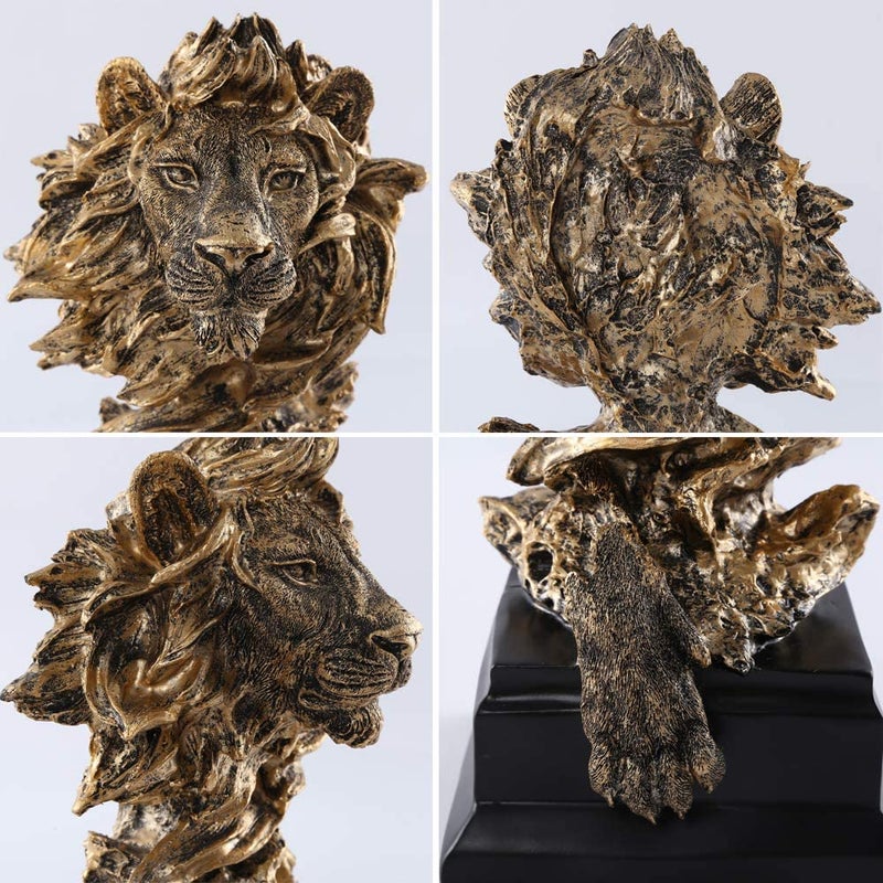 H&W Sandstone Lion - The King of Beasts - Statue Decoration for Home/Study/Living Room  Great Collectible Figurines  Best Gift for The Man  Golden Color (HH17-D2) - Image 5