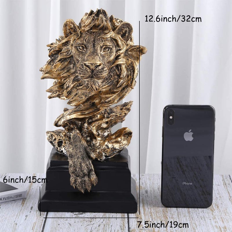 H&W Sandstone Lion - The King of Beasts - Statue Decoration for Home/Study/Living Room  Great Collectible Figurines  Best Gift for The Man  Golden Color (HH17-D2) - Image 4