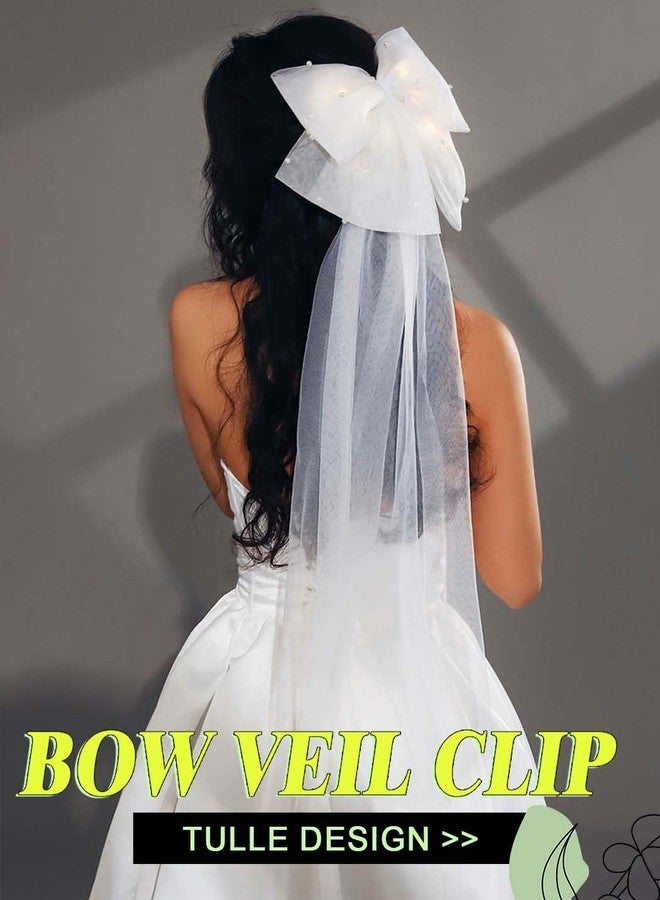 JONKY Bride Wedding Bow Veil Light Up Bridal Veils Bachelorette Party Hair Clip for Women - Image 3